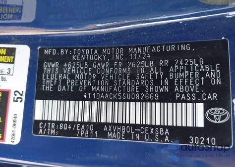 2025 Toyota Camry Se from USA, damaged, VIN 4T1DAACK5SU082669